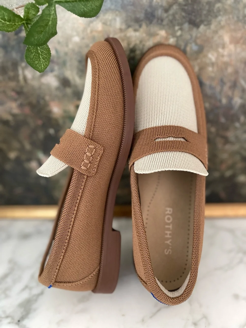 Rothy’s The Penny Loafer Cortado Brown Cream Knit Size 8.5 - Picture 6 of 10